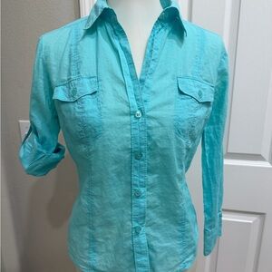 New York & Company Turquoise Button-Down Shirt